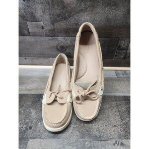 Liz Claiborne Womens Deck Shoes Sz 10m Man Made Textile Tan/ Cream